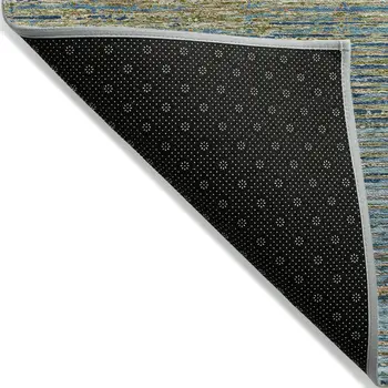 9' X 12' Denim Blue Striped Washable Indoor Outdoor Area Rug