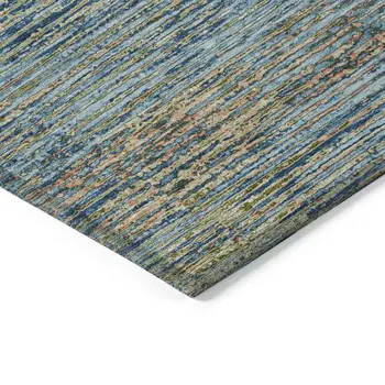 9' X 12' Denim Blue Striped Washable Indoor Outdoor Area Rug