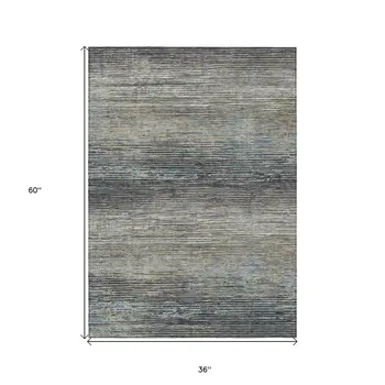 3' X 5' Granite Gray Striped Washable Indoor Outdoor Area Rug