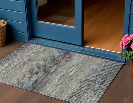 3' X 5' Granite Gray Striped Washable Indoor Outdoor Area Rug