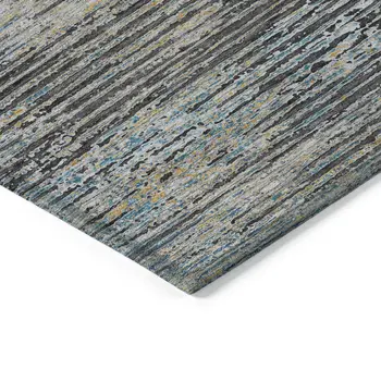 3' X 5' Granite Gray Striped Washable Indoor Outdoor Area Rug