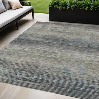 5' X 8' Granite Gray Striped Washable Indoor Outdoor Area Rug