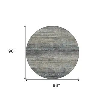8' Granite Gray Round Striped Washable Indoor Outdoor Area Rug