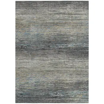 8' X 10' Granite Gray Striped Washable Indoor Outdoor Area Rug