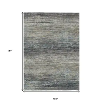 9' X 12' Granite Gray Striped Washable Indoor Outdoor Area Rug