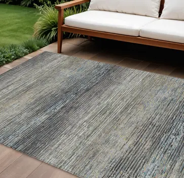9' X 12' Granite Gray Striped Washable Indoor Outdoor Area Rug