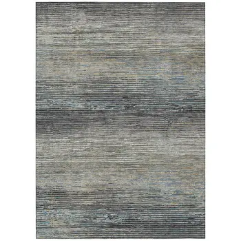 9' X 12' Granite Gray Striped Washable Indoor Outdoor Area Rug