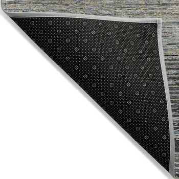 9' X 12' Granite Gray Striped Washable Indoor Outdoor Area Rug