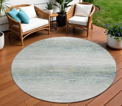 8' Linen Round Striped Washable Indoor Outdoor Area Rug