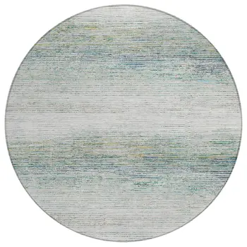 8' Linen Round Striped Washable Indoor Outdoor Area Rug