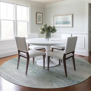 8' Linen Round Striped Washable Indoor Outdoor Area Rug