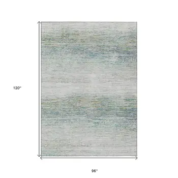 8' X 10' Linen Striped Washable Indoor Outdoor Area Rug
