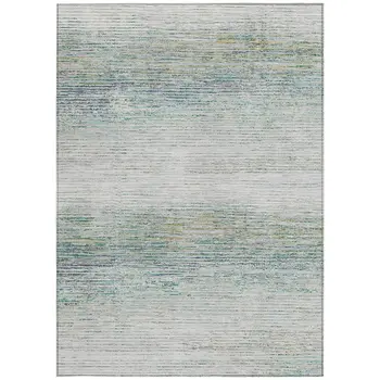 8' X 10' Linen Striped Washable Indoor Outdoor Area Rug