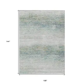 9' X 12' Linen Striped Washable Indoor Outdoor Area Rug