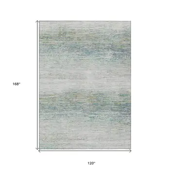 10' X 14' Linen Striped Washable Indoor Outdoor Area Rug