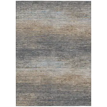3' X 5' Pewter Striped Washable Indoor Outdoor Area Rug