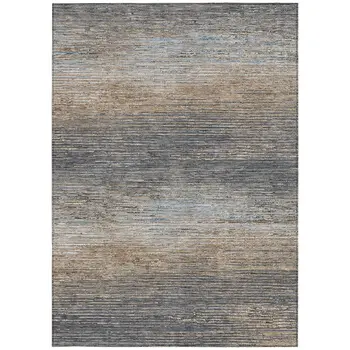3' X 5' Pewter Striped Washable Indoor Outdoor Area Rug