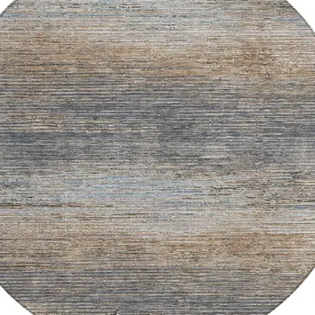 8' Pewter Round Striped Washable Indoor Outdoor Area Rug