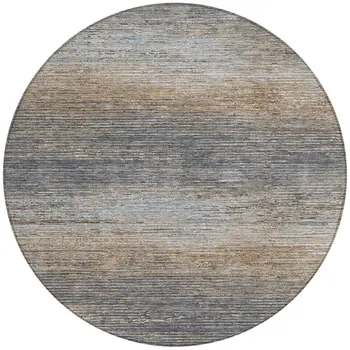 8' Pewter Round Striped Washable Indoor Outdoor Area Rug