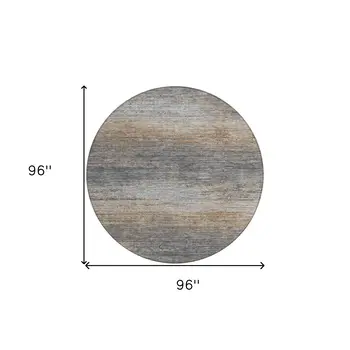 8' Pewter Round Striped Washable Indoor Outdoor Area Rug