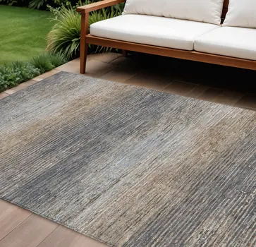8' X 10' Pewter Striped Washable Indoor Outdoor Area Rug