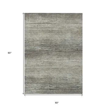 5' X 8' Taupe Striped Washable Indoor Outdoor Area Rug