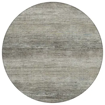 8' Taupe Round Striped Washable Indoor Outdoor Area Rug