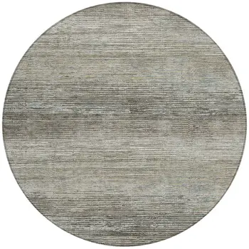8' Taupe Round Striped Washable Indoor Outdoor Area Rug
