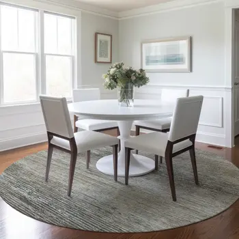 8' Taupe Round Striped Washable Indoor Outdoor Area Rug