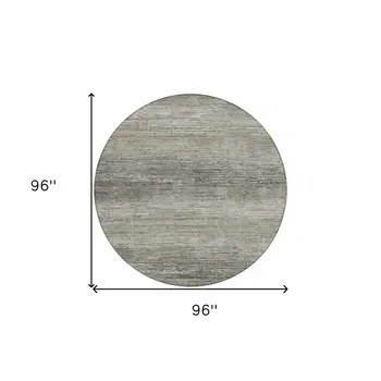 8' Taupe Round Striped Washable Indoor Outdoor Area Rug