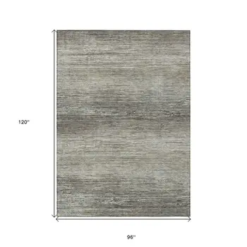 8' X 10' Taupe Striped Washable Indoor Outdoor Area Rug
