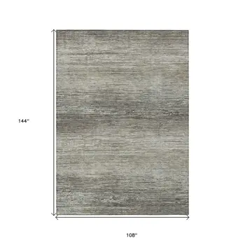 9' X 12' Taupe Striped Washable Indoor Outdoor Area Rug