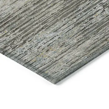 9' X 12' Taupe Striped Washable Indoor Outdoor Area Rug