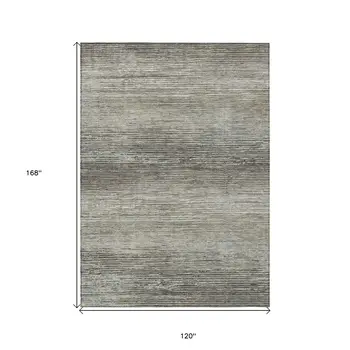 10' X 14' Taupe Striped Washable Indoor Outdoor Area Rug
