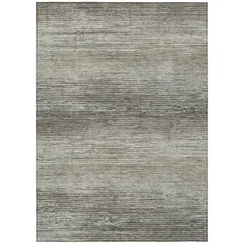10' X 14' Taupe Striped Washable Indoor Outdoor Area Rug