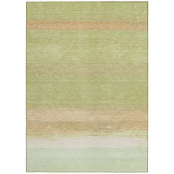 5' X 8' Artichoke Green Striped Washable Indoor Outdoor Area Rug