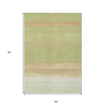 5' X 8' Artichoke Green Striped Washable Indoor Outdoor Area Rug
