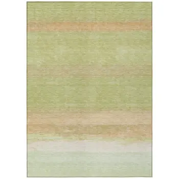 5' X 8' Artichoke Green Striped Washable Indoor Outdoor Area Rug