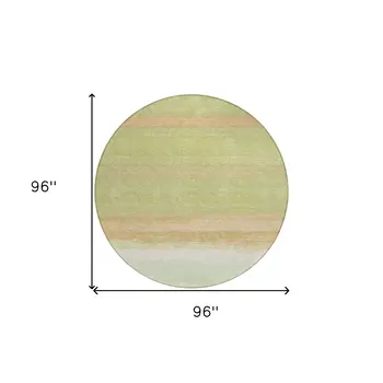 8' Artichoke Green Round Striped Washable Indoor Outdoor Area Rug