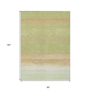 8' X 10' Artichoke Green Striped Washable Indoor Outdoor Area Rug