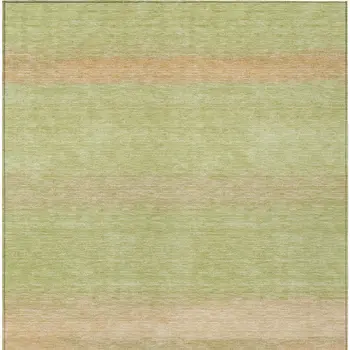 9' X 12' Artichoke Green Striped Washable Indoor Outdoor Area Rug