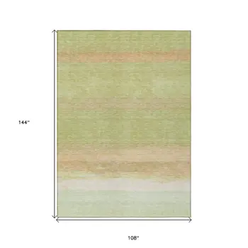 9' X 12' Artichoke Green Striped Washable Indoor Outdoor Area Rug