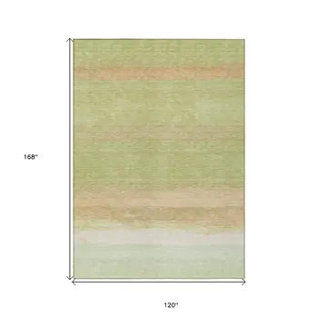 10' X 14' Artichoke Green Striped Washable Indoor Outdoor Area Rug