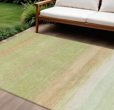 10' X 14' Artichoke Green Striped Washable Indoor Outdoor Area Rug