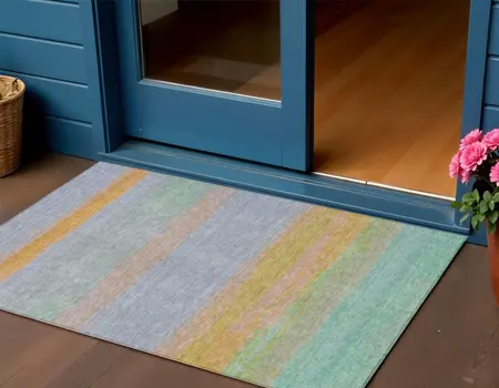 3' X 5' Lavender Striped Washable Indoor Outdoor Area Rug