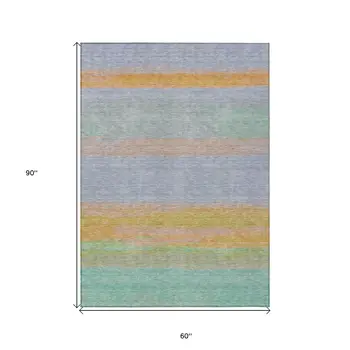 5' X 8' Lavender Striped Washable Indoor Outdoor Area Rug