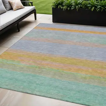 5' X 8' Lavender Striped Washable Indoor Outdoor Area Rug