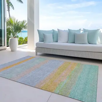 5' X 8' Lavender Striped Washable Indoor Outdoor Area Rug
