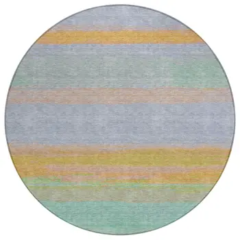 8' Lavender Round Striped Washable Indoor Outdoor Area Rug