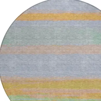8' Lavender Round Striped Washable Indoor Outdoor Area Rug